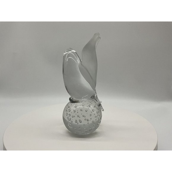 I W Rice and Company Solid Clear Art Glass Dove Paperweight with Frosted Wings - Picture 12 of 16